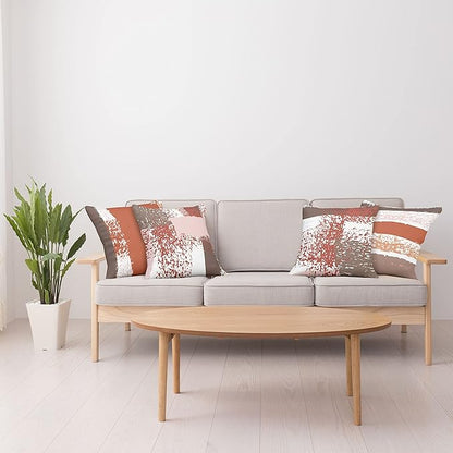 Ambesonne Grunge Throw Pillow Cushion Case Pack of 4, Abstract Design Simplistic Minimal Stripes Brushstrokes Contemporary, Modern Accent Double-Sided Digital Printing, 18", Taupe Paprika and Rose