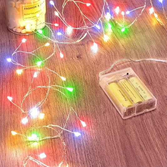 Fairy Lights Battery Operated, Twinkle String Lights Waterproof Silver Wire 5 Feet 60 Led Firecracker Starry Lights for DIY Wreath Home Wedding Party Bedroom Mason Jar Holiday Christmas, Multicolor