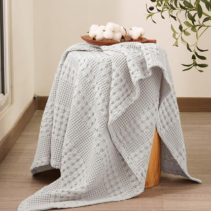 PHF 100% Cotton Waffle Weave Throw Blanket, Soft Lightweight Breathable Cozy Throws for Couch Bed Sofa, Luxury Aesthetic Woven Blanket for Home Decor & Office, 50"x60", Light Grey