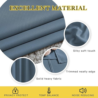 NICETOWN Insulated Curtains Room Darkening Draperies - Triple Weave Microfiber Home Thermal Insulated Solid Ring Top Blackout Curtains/Panels for Bedroom(Smoky Blue, Set of 2, 66 x 72 Inch)