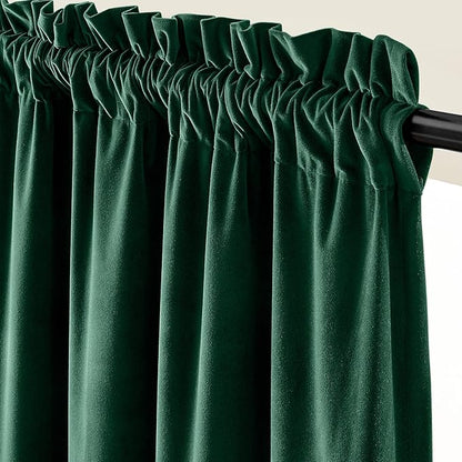 Lazzzy Velvet Blackout Curtains Thermal Insulated Room Window Drapes Super Soft Luxury Curtains for Living Room Bedroom Rod Pocket 2 Panels, Emerald Green, 62" W x 108" L