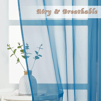NICETOWN Sheer Curtains for Bedroom Windows 84 inch Length, Grommet Casual Voile Sheer with Light Filter Window Treatments for Nursery/Living Room, Turquoise, Set of 2, 54" Wide