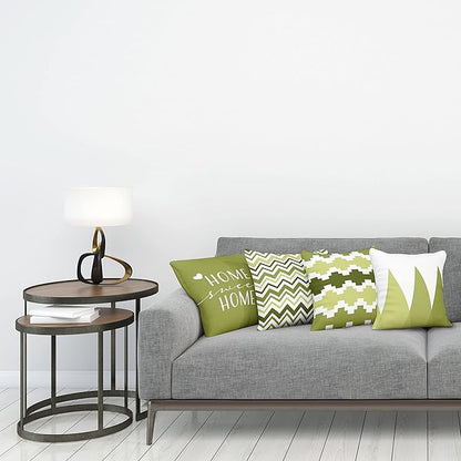 Ambesonne Modern Throw Pillow Cushion Case Pack of 4, Geometric Style Pattern of Triangles Zigzags Love Home Phrase Design, Modern Accent Double-Sided Digital Printing, 24", Olive Green and White