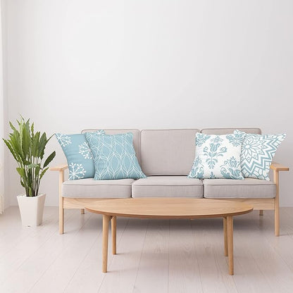 Ambesonne Retro Throw Pillow Cushion Case Pack of 4, Trellis Grid Medieval Floral Damask Mandala Flower Ornament in Modern Monochrome, Modern Accent Double-Sided Digital Printing, 24", Pale Blue Grey