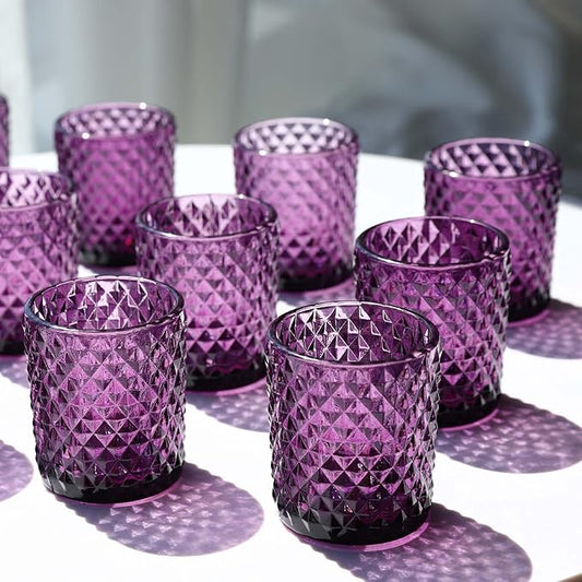 Woho 24pcs Purple Votive Candle Holders, Glass Tea Lights Candle Holder for Wedding Table Centerpiece, Studded Diamond Tealight Candle Holder for Tealight Candles/Votive Candles