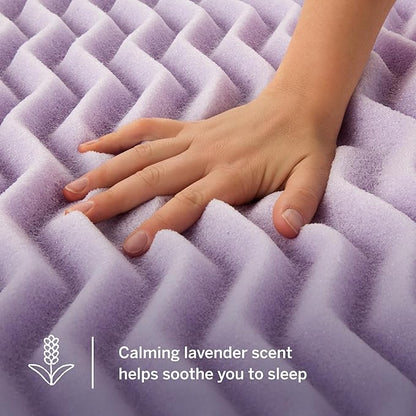 LUCID Lavender Infused 3 Inch Memory Foam Mattress Topper with 5 Zones – King Size – Plush Feel – CertiPUR Certified – Dorm Room Essentials