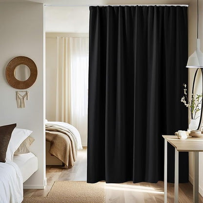 NICETOWN Blackout Curtain with Ceiling Track Set, W100 xL96 Room Divider Curtain for Sliding Door/Patio, Thermal Insulated Room Darkning Drape for Bedroom/Hospital Privacy, 1 Panel, Black