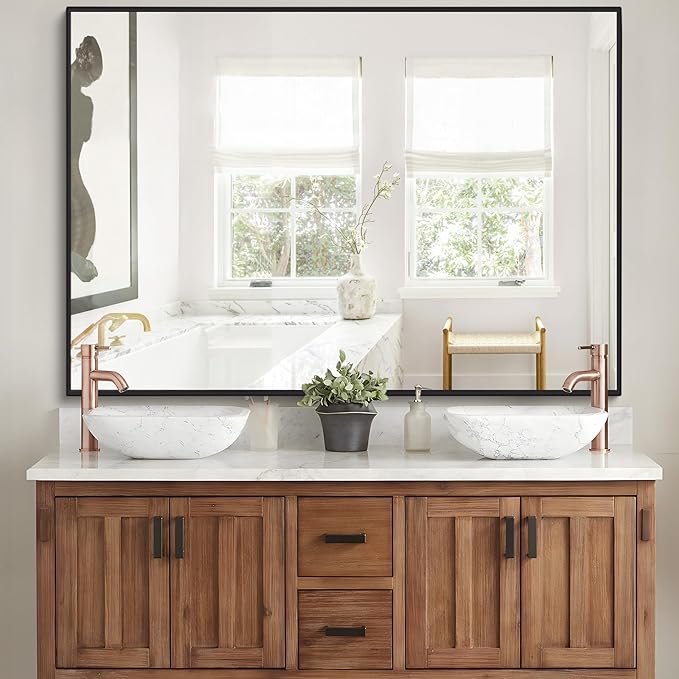 Black Bathroom Mirror for Wall, 30x48 Inch Rectangle Mirrors with Metal Frame, Modern Vanity Wall Mirror Decor for Entryway Hangs, Bathroom, Living Room Horizontal or Vertical