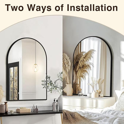 FICTOR Bathroom Mirror for Wall,2 Pack 24”x36” Arched Vanity Bathroom Mirror for Over Sink, Metal Framed with HD Shatter-Proof Glass for Entryway, Living Room,Bedroom(Black)
