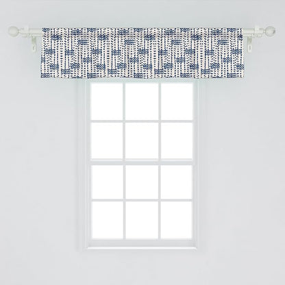 Ambesonne Ethnic Window Valance Pack of 2, Messy Waves and Small Triangles Indonesian Traditional Pattern Watercolors, Rod Pocket Curtain Valances for Kitchen Bedroom, 42" X 12", Navy Blue and Cream