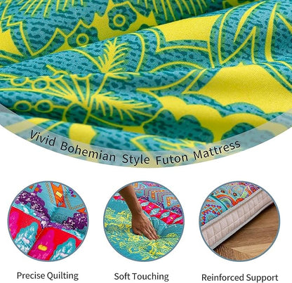MAXYOYO Twin Futon Floor Mattress Shikibuton Sleeping Mats for Adults, Floor Futon with High-Density Foam, Portable Mattress for Living Room, Guest Room, Bohemian B