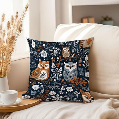 Ethan Taylor Animals Throw Pillow Soft Cushion Cover 'Own Garden Birds Owl' Scandinavian Pattern Decorative Square Accent Pillow Case, 20x20 Inches, Blue, Orange