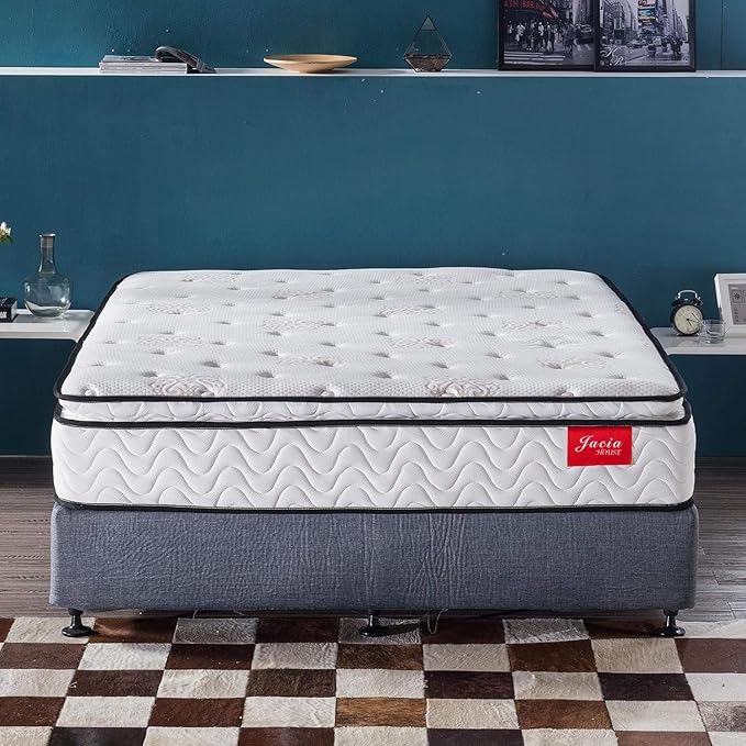 Queen Mattress 11.4 Inch Pillow Top Pocket Spring Hybrid Mattress, Memory Foam Innerspring Firm Bed in a Bag