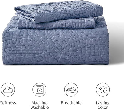 Love's cabin Quilts for Full Bed Blue Bedspreads Bedding Set - Summer Lightweight Bedspread Comforter - Coin Pattern Bedding Coverlet for All Season - 3 Pieces (1 Quilt, 2 Pillow Shams)