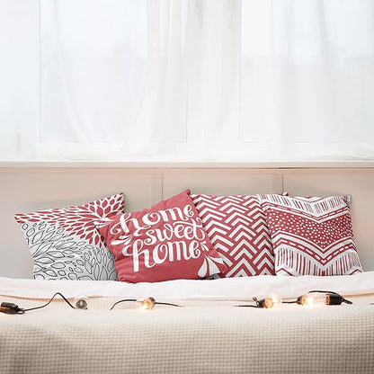 Ambesonne Geometric Throw Pillow Cushion Case Pack of 4, Home Phrase Minimal Zigzag Squama Dahlia Flower Petals Chevron Tribal, Modern Accent Double-Sided Digital Printing, 24", Dark Coral and White