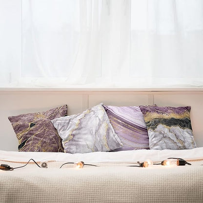 Ambesonne Marble Print Throw Pillow Cushion Case Pack of 4, Quartz Inspired Design of Stone Surface Look Print Modern Style Stained, Modern Accent Double-Sided Digital Printing, 24", Mauve Lilac Grey
