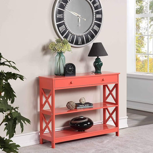Convenience Concepts Oxford 1 Drawer Console Table with Shelves, Coral