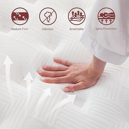 Full Mattress, 10 Inch Innerspring Hybrid Mattresses in a Box with Gel Memory Foam, Individually Wrapped Encased Coil Pocket Spring Mattress, Pressure Relief, Medium Firm Support, 54"*75"*10''