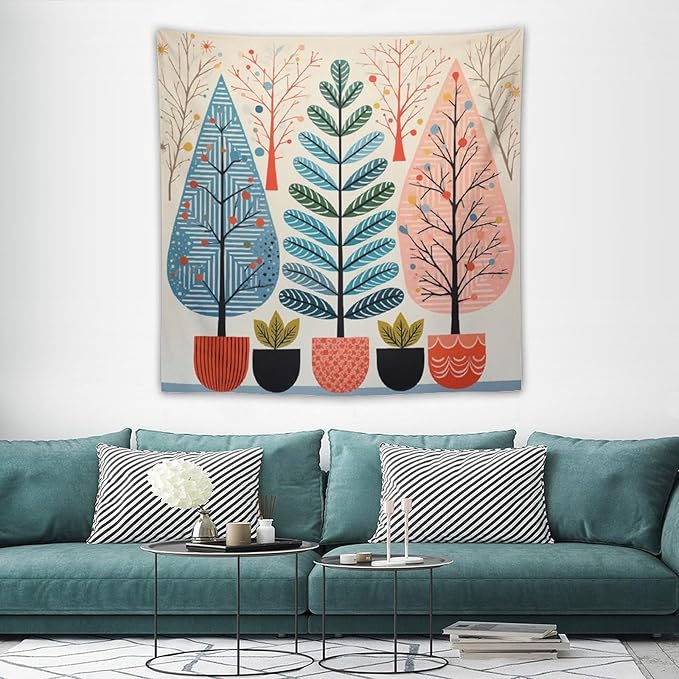 MaSiledy Shabby Chic Trees Tapestries Nature Themed Autumn Wall Art Tapestry for Bedroom Aesthetic Landscape Tapestry Bedroom Wall Decor Living Room 60"x60" Xmas Wall Hanging Polyester Tapestries