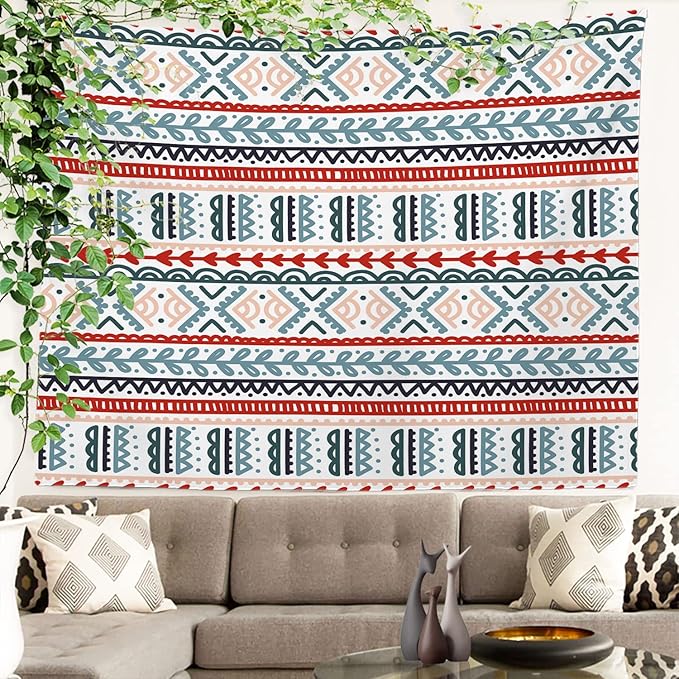 Batmerry Beige Abstract Stripe Tapestry, Wall Art Hanging Decoration Polyester Fiber White Ruffled Around for Dorm Room Bedroom Living Room, 59.1x82.7 inches