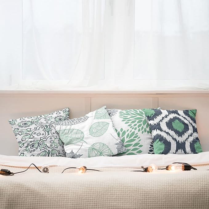 Ambesonne Vintage Throw Pillow Cushion Case Pack of 4, Bohemian Ornamental Leaves Dahlia Pattern Geometric Art Curlicue Motif, Modern Accent Double-Sided Digital Printing, 20", Dark Blue and Sea Green