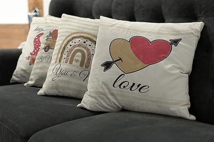 Ambesonne Romantic Throw Pillow Cushion Case Pack of 4, Love Hearts Arrow You and Me Be My Valentine Hugs Kisses Lettering, Modern Accent Double-Sided Digital Printing, 16", Ivory Camel and Dark Pink