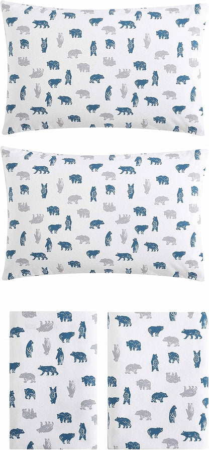 Eddie Bauer- Twin XL Sheet Set, Cotton Flannel Bedding Set, Brushed for Extra Softness, Cozy Home Décor (Bear Mountain Grey, Twin XL)