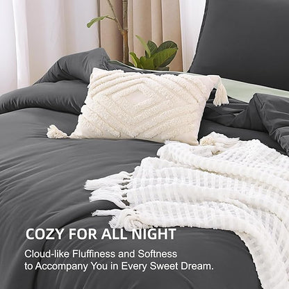 Litanika Dark Grey Oversized King Comforters Super King Plus Size, 3 Pieces Lightweight Solid Bedding Comforter Set, All Season Fluffy Bed Set (128x120In Comforter & 2 Pillowcases)