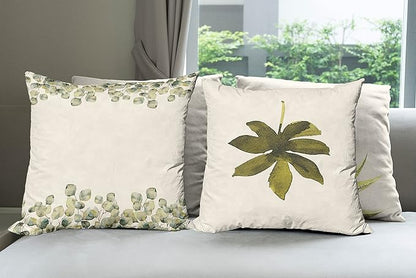 Ambesonne Botanical Throw Pillow Cushion Case Pack of 4, Minimalist Watercolor Painting Leaves Agave Branches Plant in a Pot, Modern Accent Double-Sided Digital Printing, 18", Fawn Pale Green White