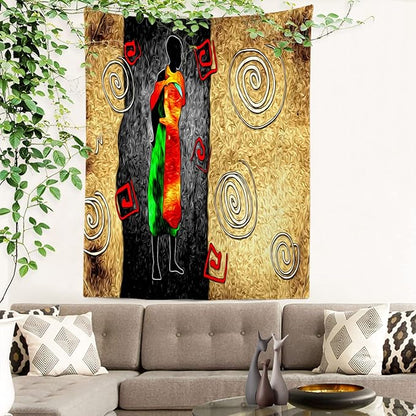 Batmerry African Ethnic Retro Tapestry,Vintage Motive Oil Landscape Fashion Wall Art Hanging Decoration Polyester Fiber White Ruffled Around for Dorm Room Bedroom Living Room, 59.1x39.4 inches