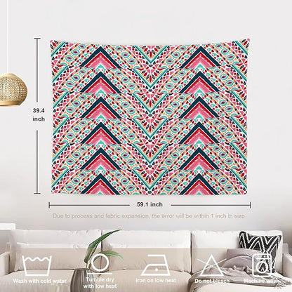 Batmerry Modern Stripe Geometric Tapestry, Boho Tribal ethnic Seamless striped Wall Art Hanging Decoration Polyester Fiber White Ruffled Around for Dorm Room Bedroom Living Room, 39.1x59.1 inches