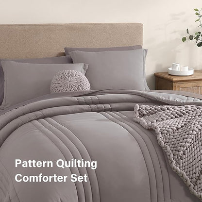 Monbix Queen Comforter Set - 7 Pieces Cloud Purple Bed in a Bag Queen Bedding Sets with Comforters, All Seasons Down Alternative Comforter Bed Set with Sheets, Pillowcases & Shams