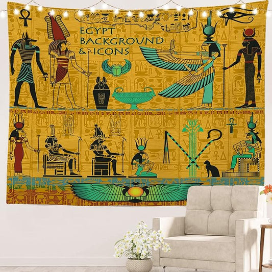 Batmerry Egyptian Tapestry, Egyptian Eye of Horus Or Eye of Ra Picnic Mat Hippie Trippy Tapestry Wall Art Meditation Decor for Bedroom Living Room Dorm, 51.2 x 59.1 Inches, Gold