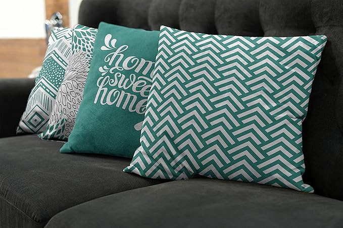 Ambesonne Geometric Throw Pillow Cushion Case Pack of 4, Home Phrase Minimal Zigzag Squama Dahlia Flower Petals Chevron Tribal, Modern Accent Double-Sided Digital Printing, 18", Dark Seafoam and White
