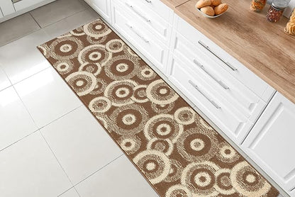 Custom Length Cut to Size Modern Farmhouse Carpet Runner Rug for Hallways, Non Slip Rubber Backed, 31 inch Wide X Customized Length, Geo Brown, 31 inch X 8 feet