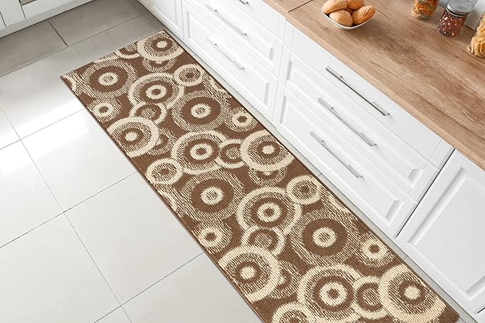 Custom Length Cut to Size Modern Farmhouse Carpet Runner Rug for Hallways, Non Slip Rubber Backed, 31 inch Wide X Customized Length, Geo Brown, 31 inch X 14 feet