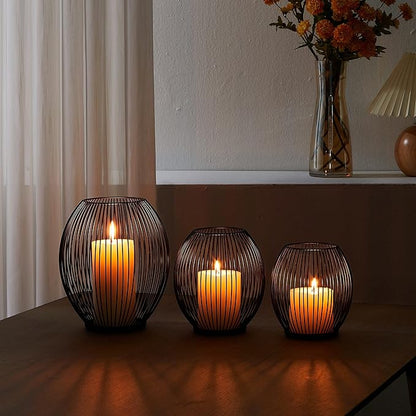 OLEEK Outdoor Candle Holder Decor Set - Black Candle Holder - Candles Holders for Table Centerpiece - Hurricane Candles Holder for Pillar Candles Cage Candle Holders Black Wire Decorative