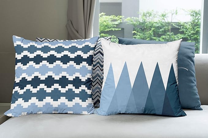 Ambesonne Modern Throw Pillow Cushion Case Pack of 4, Geometric Style Pattern of Triangles Zigzags Love Home Phrase Design, Modern Accent Double-Sided Digital Printing, 20", Petrol Blue and White