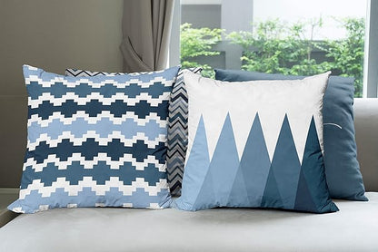 Ambesonne Modern Throw Pillow Cushion Case Pack of 4, Geometric Style Pattern of Triangles Zigzags Love Home Phrase Design, Modern Accent Double-Sided Digital Printing, 16", Petrol Blue and White