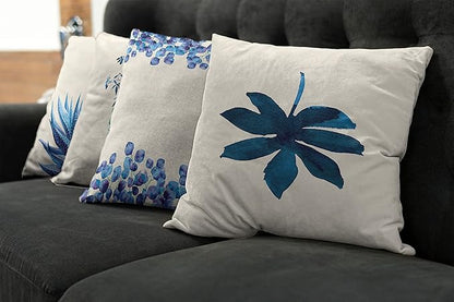 Ambesonne Botanical Throw Pillow Cushion Case Pack of 4, Minimalist Watercolor Painting Leaves Agave Branches Plant in a Pot, Modern Accent Double-Sided Digital Printing, 18", Dark Turquoise Ceil Blue