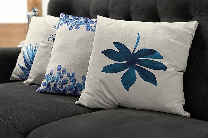 Ambesonne Botanical Throw Pillow Cushion Case Pack of 4, Minimalist Watercolor Painting Leaves Agave Branches Plant in a Pot, Modern Accent Double-Sided Digital Printing, 20", Dark Turquoise Ceil Blue