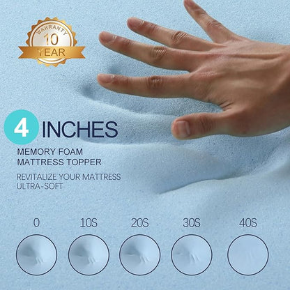 VALUXE 4 Inch Gel Memory Foam Mattress Topper Twin XL Size High Density Cooling Pad Pressure Relief Bed Topper (with Removable & Washable Bamboo Cover)