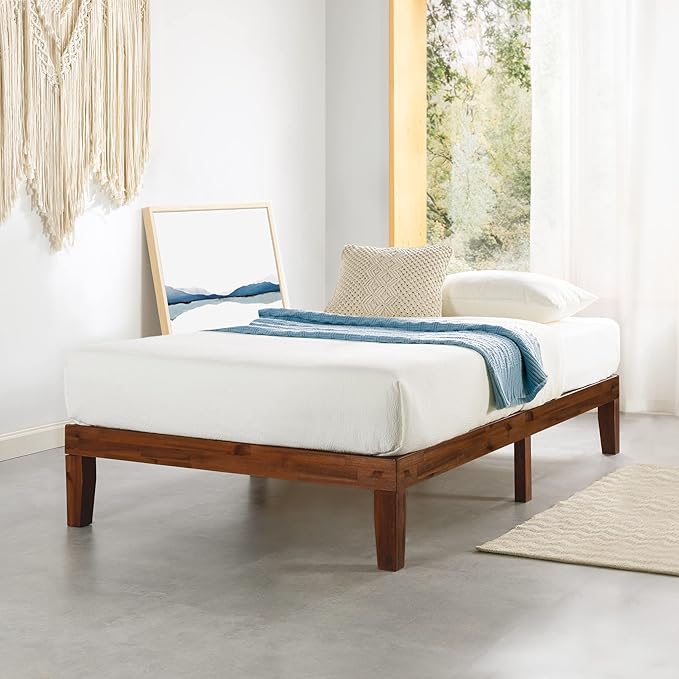 Mellow Naturalista Classic 12 Inch Solid Wood Platform Bed with Wooden Slats, Twin XL, Espresso