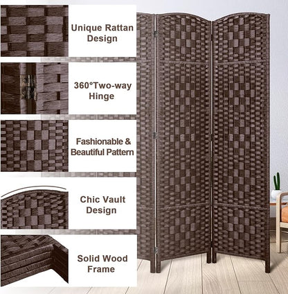 Rose Home Fashion 6 ft Tall Room Divider, Room Dividers and Folding Privacy Screens, 15.7in Privacy Screen 8 Panel Partition Temporary Wall Separation for Private, Brown