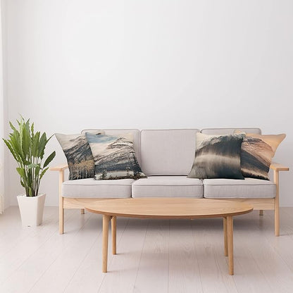 Ambesonne Landscape Throw Pillow Cushion Case Pack of 4, Snowy Mountains Woods Early Morning Sunrise Nature Outdoors Scenery Photo, Modern Accent Double-Sided Digital Printing, 20", Brown White