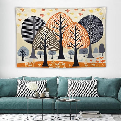 MaSiledy Tapestry Shabby Chic Trees Tapestry for Bedroom Aesthetic Rustic Autumn Tapestry As Wall Art Wall Hanging for Bedroom Landscape 40"x60" Holiday Scene Banner for Winter Christmas Party