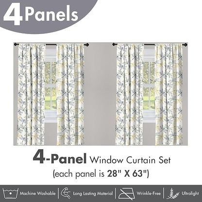 Ambesonne Dragonfly Window Curtains Pack of 2, Colorful Silhouettes of Exotic Insects Open Wings Beauty of Nature, Lightweight Set with Rod Pocket, 4 Panels of - 28" x 63", Green Mustard