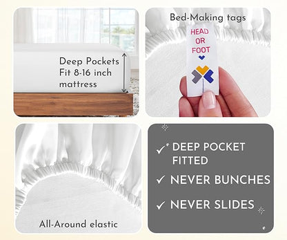 California Design Den 2-Pack Bed Sheets Full Size - 400 Thread Count 100% Cotton Sateen - Extra Soft, Breathable & Cooling Sheets, Wrinkle Resistant, 2 Sets of Deep Pocket Bed Sheets - Antique White