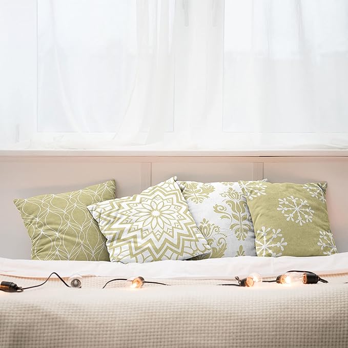 Ambesonne Retro Throw Pillow Cushion Case Pack of 4, Trellis Grid Medieval Floral Damask Mandala Flower Ornament in Modern Monochrome, Modern Accent Double-Sided Digital Printing, 24", Pale Khaki