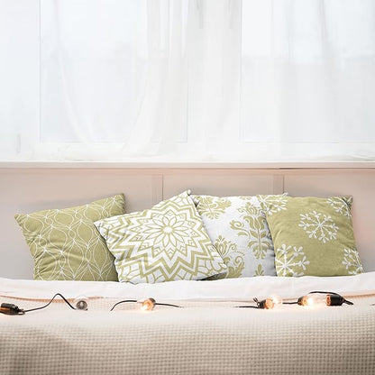 Ambesonne Retro Throw Pillow Cushion Case Pack of 4, Trellis Grid Medieval Floral Damask Mandala Flower Ornament in Modern Monochrome, Modern Accent Double-Sided Digital Printing, 20", Pale Khaki